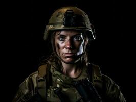 Woman serves as a dedicated and fearless soldier AI Generative photo