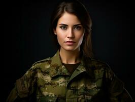 Woman serves as a dedicated and fearless soldier AI Generative photo