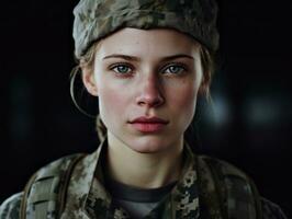 Woman serves as a dedicated and fearless soldier AI Generative photo