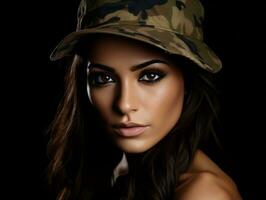 Woman serves as a dedicated and fearless soldier AI Generative photo