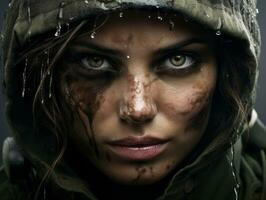 Woman serves as a dedicated and fearless soldier AI Generative photo