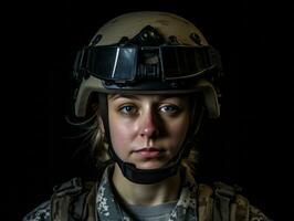 Woman serves as a dedicated and fearless soldier AI Generative photo