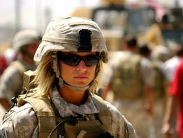 Woman serves as a dedicated and fearless soldier AI Generative photo