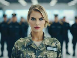 Woman serves as a dedicated and fearless soldier AI Generative photo