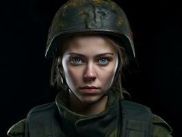 Woman serves as a dedicated and fearless soldier AI Generative photo