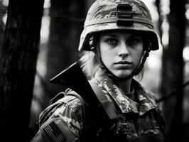 Woman serves as a dedicated and fearless soldier AI Generative photo