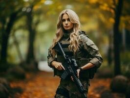 Woman serves as a dedicated and fearless soldier AI Generative photo