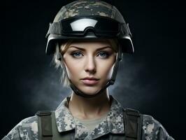 Woman serves as a dedicated and fearless soldier AI Generative photo