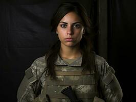 Woman serves as a dedicated and fearless soldier AI Generative photo