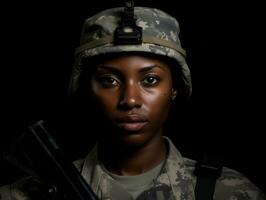 Woman serves as a dedicated and fearless soldier AI Generative photo