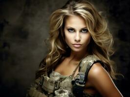 Woman serves as a dedicated and fearless soldier AI Generative photo