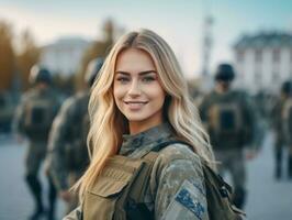 Woman serves as a dedicated and fearless soldier AI Generative photo