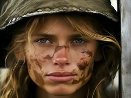 Woman serves as a dedicated and fearless soldier AI Generative photo