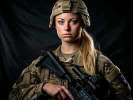 Woman serves as a dedicated and fearless soldier AI Generative photo