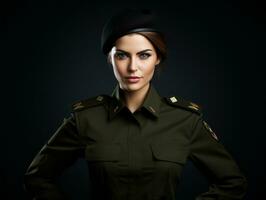 Woman serves as a dedicated and fearless soldier AI Generative photo