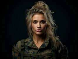 Woman serves as a dedicated and fearless soldier AI Generative photo