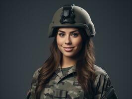 Woman serves as a dedicated and fearless soldier AI Generative photo