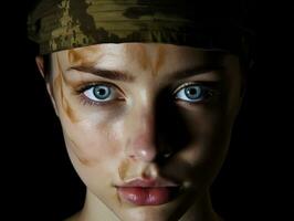 Woman serves as a dedicated and fearless soldier AI Generative photo