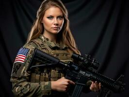 Woman serves as a dedicated and fearless soldier AI Generative photo