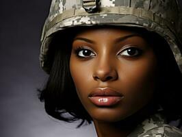 Woman serves as a dedicated and fearless soldier AI Generative photo