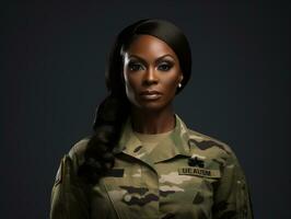 Woman serves as a dedicated and fearless soldier AI Generative photo