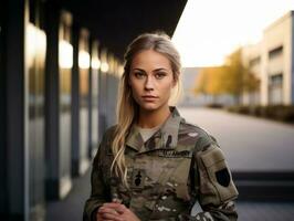 Woman serves as a dedicated and fearless soldier AI Generative photo