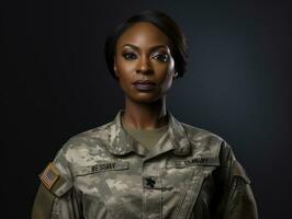 Woman serves as a dedicated and fearless soldier AI Generative photo