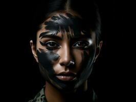 Woman serves as a dedicated and fearless soldier AI Generative photo