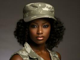 Woman serves as a dedicated and fearless soldier AI Generative photo