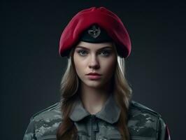 Woman serves as a dedicated and fearless soldier AI Generative photo