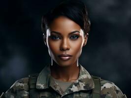 Woman serves as a dedicated and fearless soldier AI Generative photo