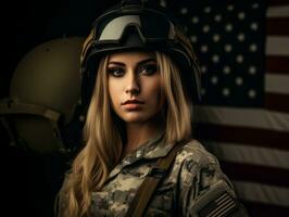 Woman serves as a dedicated and fearless soldier AI Generative photo