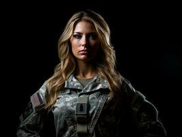 Woman serves as a dedicated and fearless soldier AI Generative photo