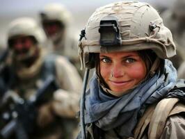 Woman serves as a dedicated and fearless soldier AI Generative photo