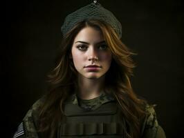 Woman serves as a dedicated and fearless soldier AI Generative photo