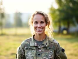 Woman serves as a dedicated and fearless soldier AI Generative photo