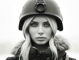 Woman serves as a dedicated and fearless soldier AI Generative photo