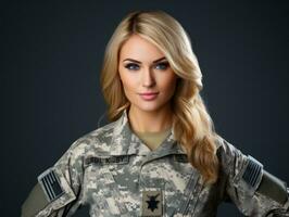 Woman serves as a dedicated and fearless soldier AI Generative photo