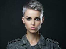 Woman serves as a dedicated and fearless soldier AI Generative photo