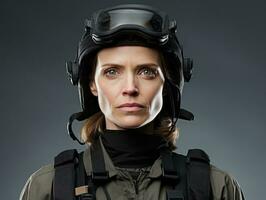 Woman serves as a dedicated and fearless soldier AI Generative photo