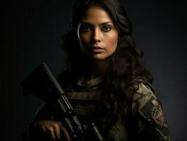 mujer sirve como un dedicado y audaz soldado ai generativo foto