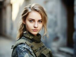 Woman serves as a dedicated and fearless soldier AI Generative photo