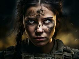 Woman serves as a dedicated and fearless soldier AI Generative photo