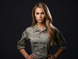 Woman serves as a dedicated and fearless soldier AI Generative photo