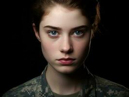 Woman serves as a dedicated and fearless soldier AI Generative photo