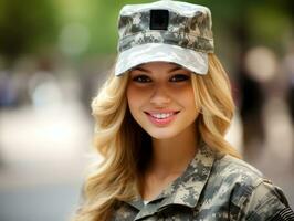 Woman serves as a dedicated and fearless soldier AI Generative photo