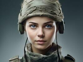 Woman serves as a dedicated and fearless soldier AI Generative photo