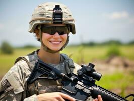 Woman serves as a dedicated and fearless soldier AI Generative photo