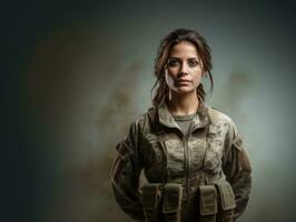 Woman serves as a dedicated and fearless soldier AI Generative photo