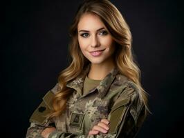 Woman serves as a dedicated and fearless soldier AI Generative photo